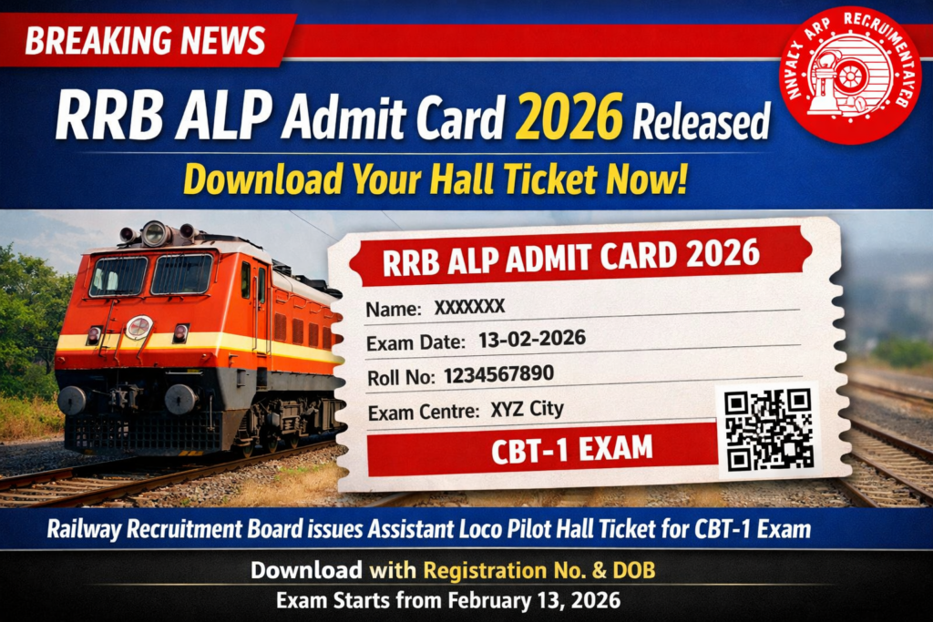 RRB ALP Admit Card 2026 image showing Assistant Loco Pilot CBT 1 exam hall ticket and Indian Railways