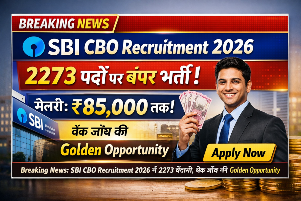SBI CBO Recruitment 2026 breaking news image showing 2273 vacancies and salary up to 85000