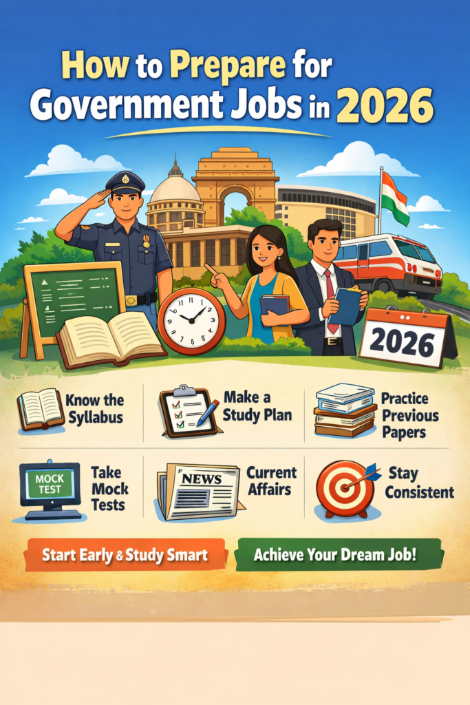 Student studying a syllabus guide on how to prepare for government jobs in 2026 using a laptop and notebooks.