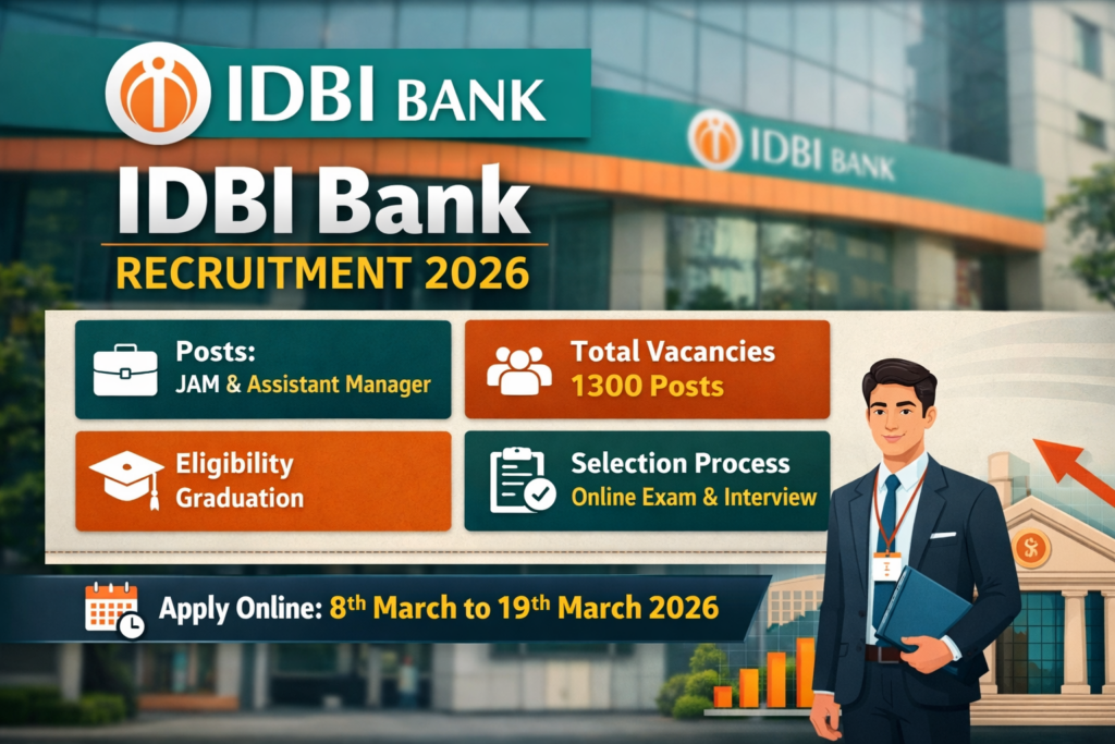 IDBI Bank Recruitment 2026 Official Notification PDF 1300 Vacancy