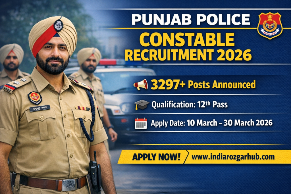Punjab Police Constable Recruitment 2026 Official Notification for 3298 Vacancies.