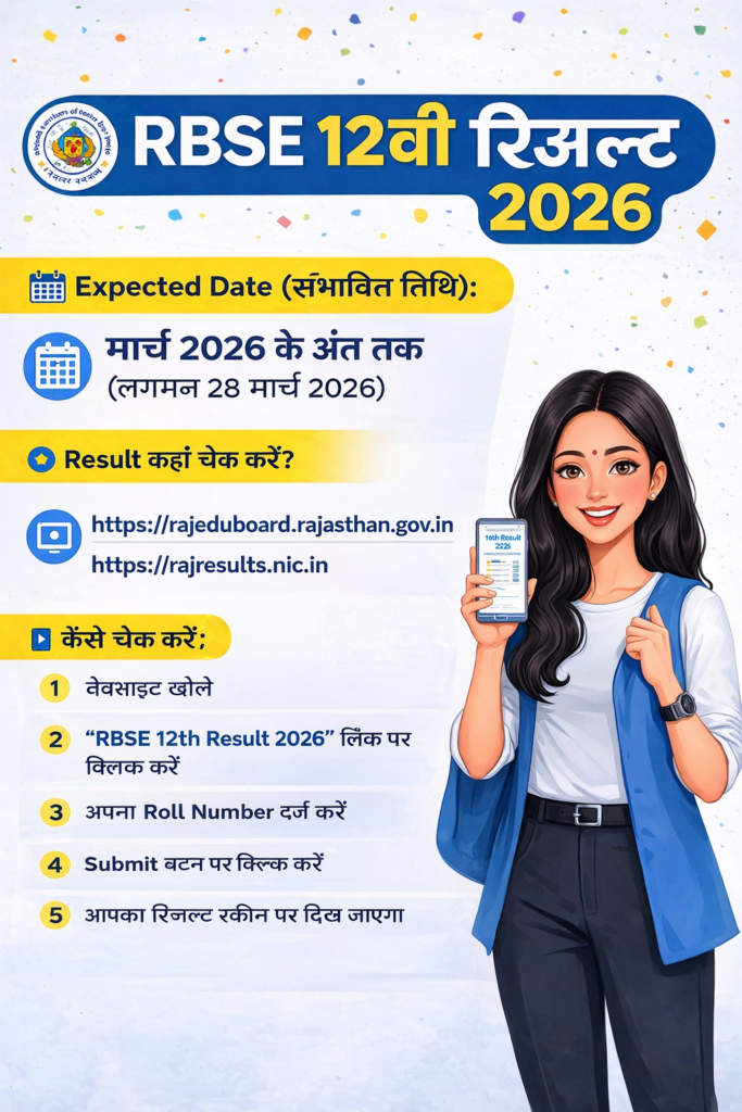 RBSE 12th class Result 2026 Check Online Roll Number Wise